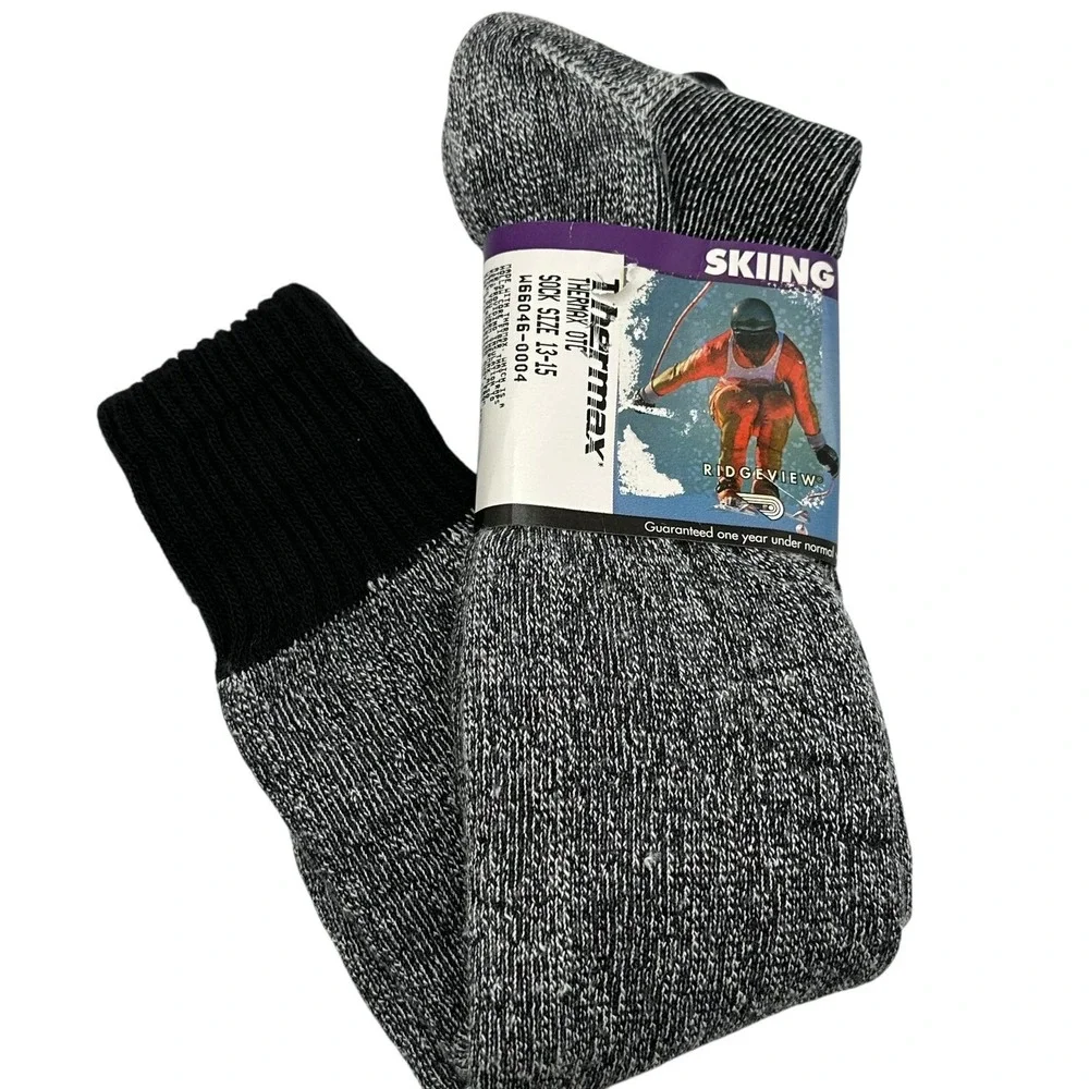Thermax Skiing Thermal OTC Socks Size 13-15 Black Gray‎ Over the Calf NWT NEW